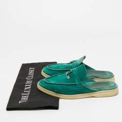 Pre Owned Loro Piana Green Suede Babouche Charms Walk Mules Size 36