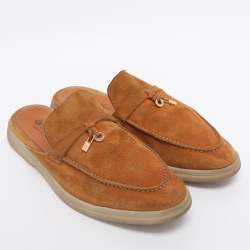 Pre Owned Loro Piana Grey Suede Babouche Charms Walk Mules Size 39