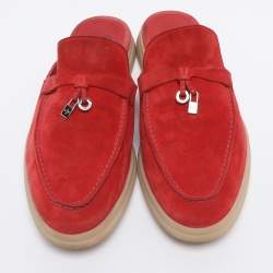 Pre Owned Loro Piana Red Suede Babouche Charms Walk Mules Size 39