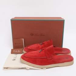Pre Owned Loro Piana Red Suede Babouche Charms Walk Mules Size 39