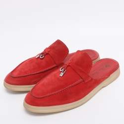 Pre Owned Loro Piana Red Suede Babouche Charms Walk Mules Size 39