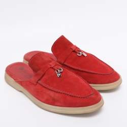Pre Owned Loro Piana Red Suede Babouche Charms Walk Mules Size 39
