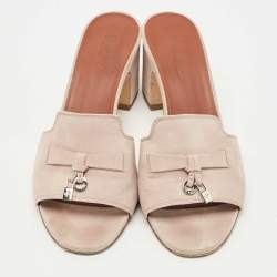 Pre Owned Loro Piana Mauve Suede Summer Charms Heel Mules Size 37