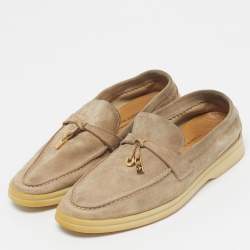 Pre Owned Loro Piana Beige Suede Summer Charms Walk Loafers Size 35