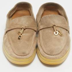 Pre Owned Loro Piana Beige Suede Summer Charms Walk Loafers Size 35