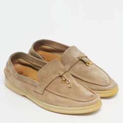Pre Owned Loro Piana Beige Suede Summer Charms Walk Loafers Size 35