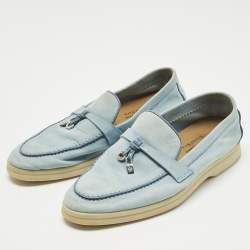 Pre Owned Loro Piana Blue Suede Summer Charms Walk Loafers Size 37