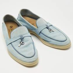 Pre Owned Loro Piana Blue Suede Summer Charms Walk Loafers Size 37