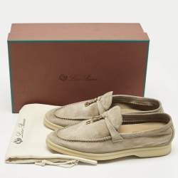 Pre Owned Loro Piana Beige Suede Summer Charms Walk Slip On Loafers Size 37
