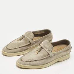 Pre Owned Loro Piana Beige Suede Summer Charms Walk Slip On Loafers Size 37
