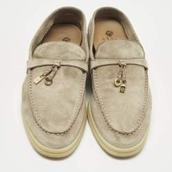 Pre Owned Loro Piana Beige Suede Summer Charms Walk Slip On Loafers Size 37