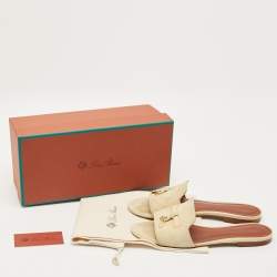 Pre Owned Loro Piana Cream Suede Summer Charms Walk Flat Slide Size 38.5