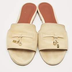 Pre Owned Loro Piana Cream Suede Summer Charms Walk Flat Slide Size 38.5