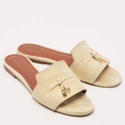 Pre Owned Loro Piana Cream Suede Summer Charms Walk Flat Slide Size 38.5