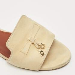Pre Owned Loro Piana Cream Suede Summer Charms Walk Flat Slide Size 38.5