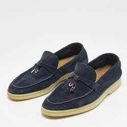 Pre Owned Loro Piana Navy Blue Suede Summer Charms Walk Loafers Size 35