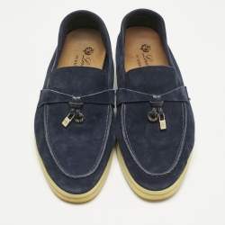 Pre Owned Loro Piana Navy Blue Suede Summer Charms Walk Loafers Size 35