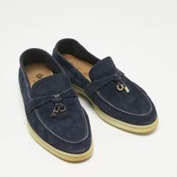 Pre Owned Loro Piana Navy Blue Suede Summer Charms Walk Loafers Size 35