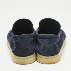 Pre Owned Loro Piana Navy Blue Suede Summer Charms Walk Loafers Size 35