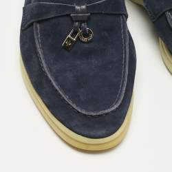 Pre Owned Loro Piana Navy Blue Suede Summer Charms Walk Loafers Size 35