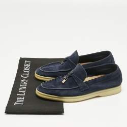Pre Owned Loro Piana Navy Blue Suede Summer Charms Walk Loafers Size 35
