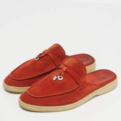 Pre Owned Loro Piana Orange Suede Babouche Charms Walk Mules Size 36