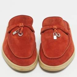 Pre Owned Loro Piana Orange Suede Babouche Charms Walk Mules Size 36