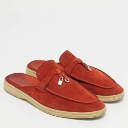 Pre Owned Loro Piana Orange Suede Babouche Charms Walk Mules Size 36