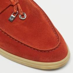 Pre Owned Loro Piana Orange Suede Babouche Charms Walk Mules Size 36