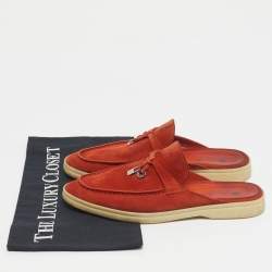 Pre Owned Loro Piana Orange Suede Babouche Charms Walk Mules Size 36