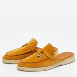 Pre Owned Loro Piana Light Brown Suede Babouche Charms Walk Mules Size 36