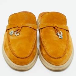 Pre Owned Loro Piana Light Brown Suede Babouche Charms Walk Mules Size 36