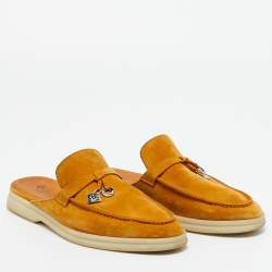 Pre Owned Loro Piana Light Brown Suede Babouche Charms Walk Mules Size 36