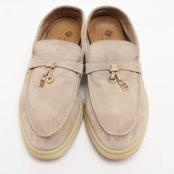 Pre Owned Loro Piana Beige Suede Summer Charms Walk  Loafers Size 38