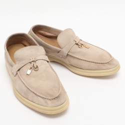 Pre Owned Loro Piana Beige Suede Summer Charms Walk  Loafers Size 38