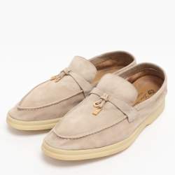 Pre Owned Loro Piana Beige Suede Summer Charms Walk  Loafers Size 38