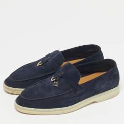 Pre Owned Loro Piana Navy Blue Suede Summer Charms Walk Loafers Size 35.5