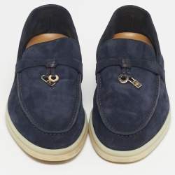 Pre Owned Loro Piana Navy Blue Suede Summer Charms Walk Loafers Size 35.5