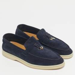 Pre Owned Loro Piana Navy Blue Suede Summer Charms Walk Loafers Size 35.5