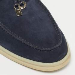 Pre Owned Loro Piana Navy Blue Suede Summer Charms Walk Loafers Size 35.5