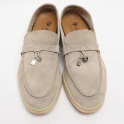 Pre Owned Loro Piana Light Beige Suede Summer Charms Walk Loafers Size 38