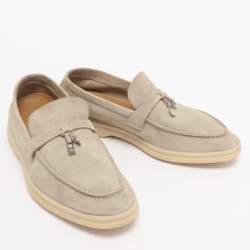 Pre Owned Loro Piana Light Beige Suede Summer Charms Walk Loafers Size 38