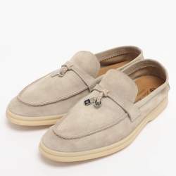 Pre Owned Loro Piana Light Beige Suede Summer Charms Walk Loafers Size 38