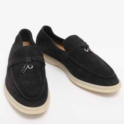 Pre Owned Loro Piana Black Suede Summer Charms Walk Loafers Size 36