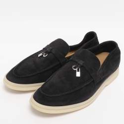 Pre Owned Loro Piana Black Suede Summer Charms Walk Loafers Size 36