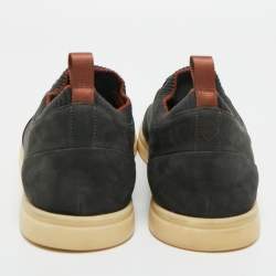 Pre Owned Loro Piana Dark Green Nubuck Leather Soho Walk Slip On Sneakers Size 41