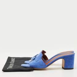 Pre Owned Loro Piana Blue Suede Summer Charms Slide Sandals Size 38.5