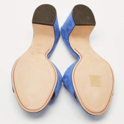 Pre Owned Loro Piana Blue Suede Summer Charms Slide Sandals Size 38.5