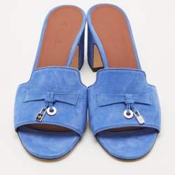 Pre Owned Loro Piana Blue Suede Summer Charms Slide Sandals Size 38.5
