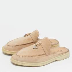 مملوكة مسبقًا صندل سلايد لورو بيانا بابوش جلد تمساح و سويدي بيج مزين دلايات مقاس 39.5